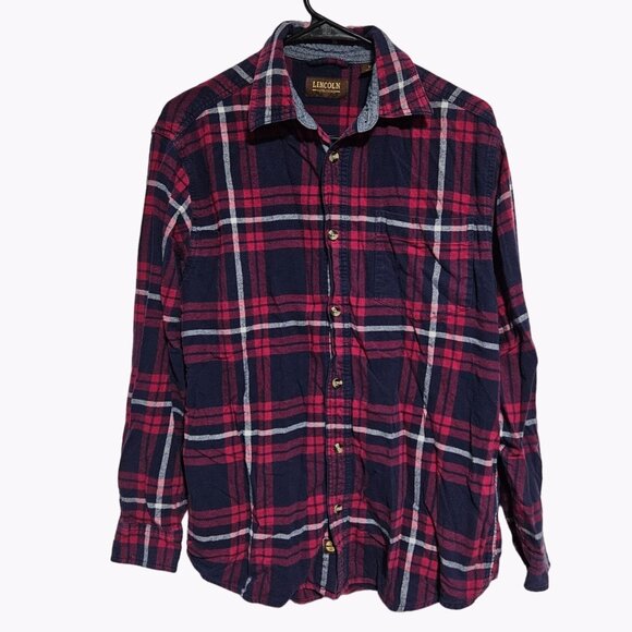 Lincoln Outfitters Flannel Button Front Shirt Mens Medium Red Plaid Long Sleeve - Picture 1 of 7